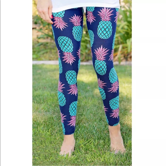⬇️ NWT New pineapple leggings one size XS-XL blue - Picture 2 of 8
